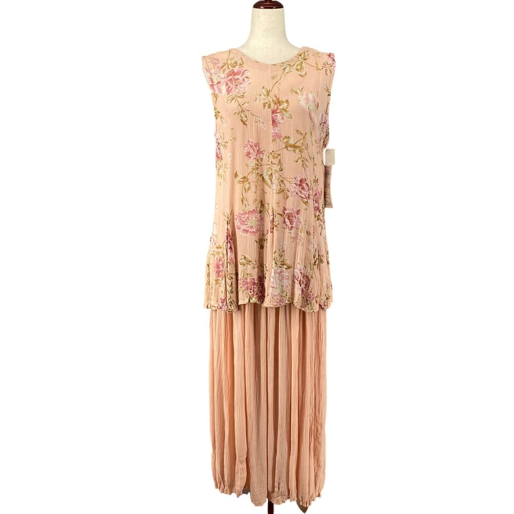 Vtg 90s NOS Romantic Boho Rose Floral Coquette Rayon Tier Maxi Dress L Victorian